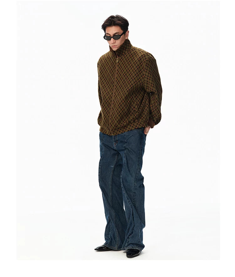 Patchwork Collar Plaid Coat