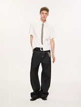 Striped And Houndstooth Short-Sleeved White Shirt