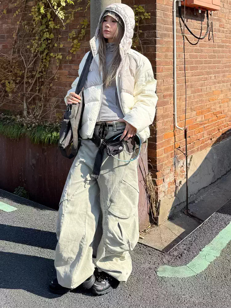 Vintage Washed Striped Multi-pocket Cargo Pants