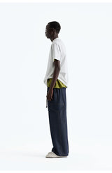 Indigo Denim-Style Drawstring Waist Cargo Pants