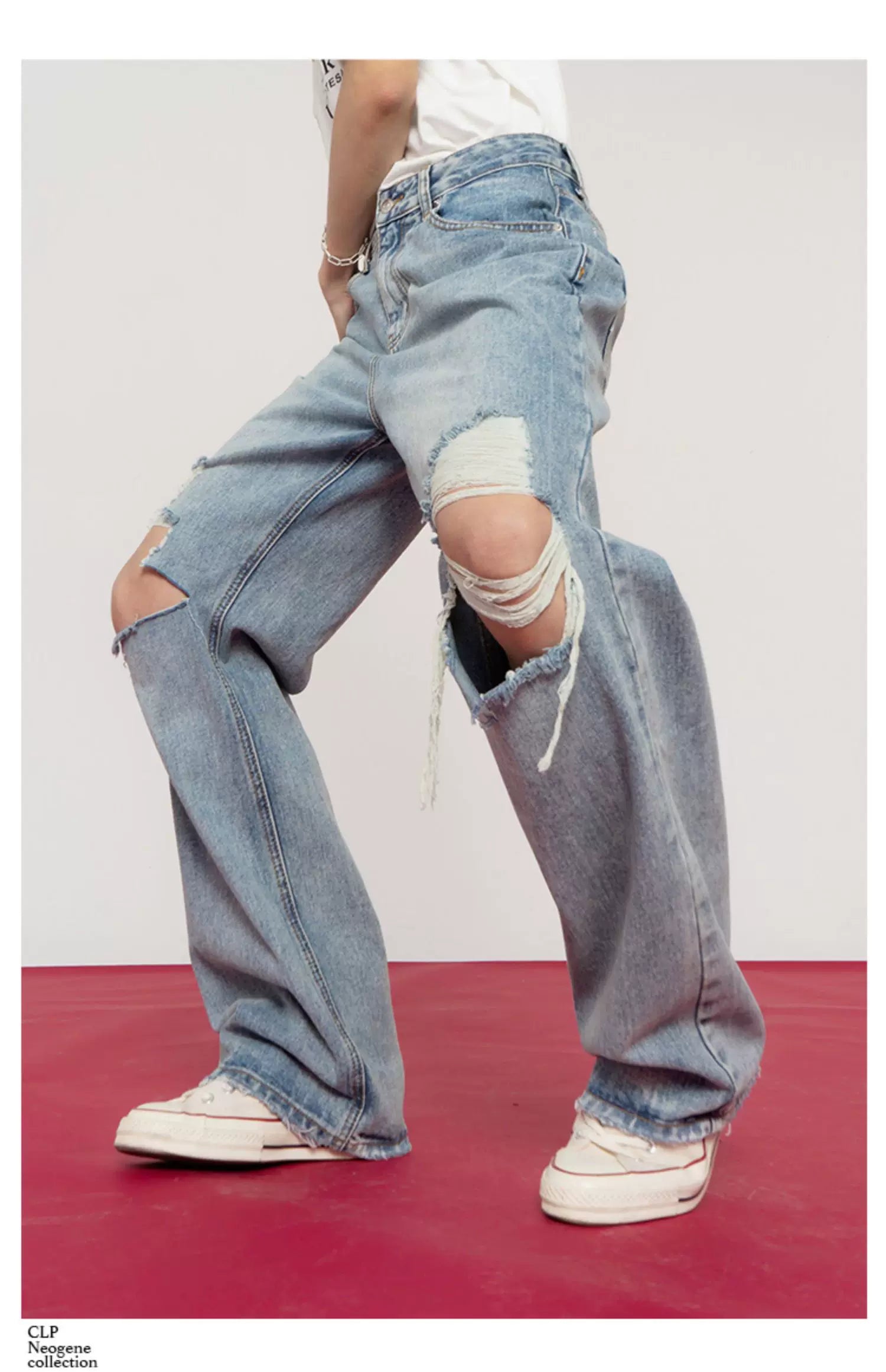 Men's Distressed Baggy Straight Jeans