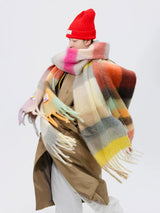 Fringed Rainbow Plaid Faux Cashmere Scarf