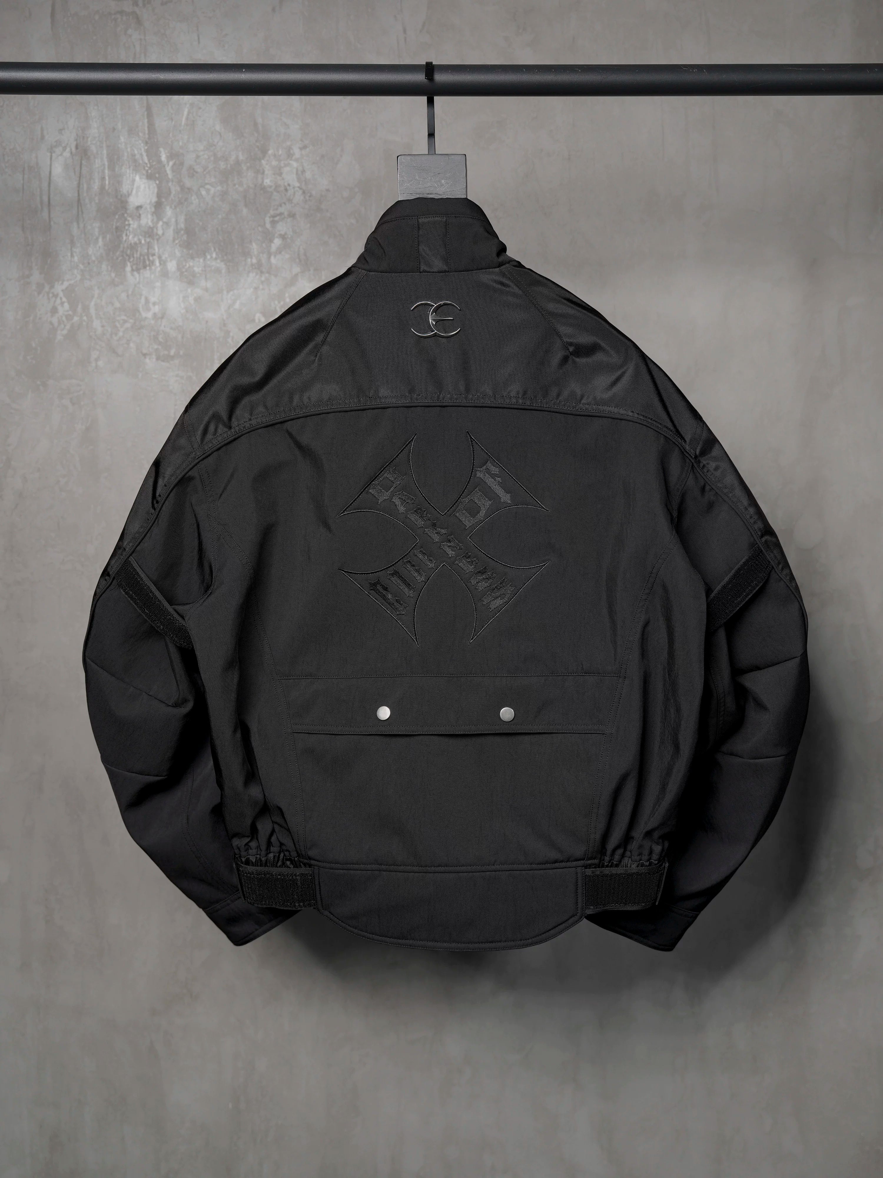 Loose Dark Curved Nylon Biker Jacket