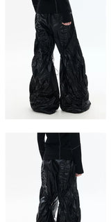 Dark Wrinkle Drawstring Wide Leg Pants