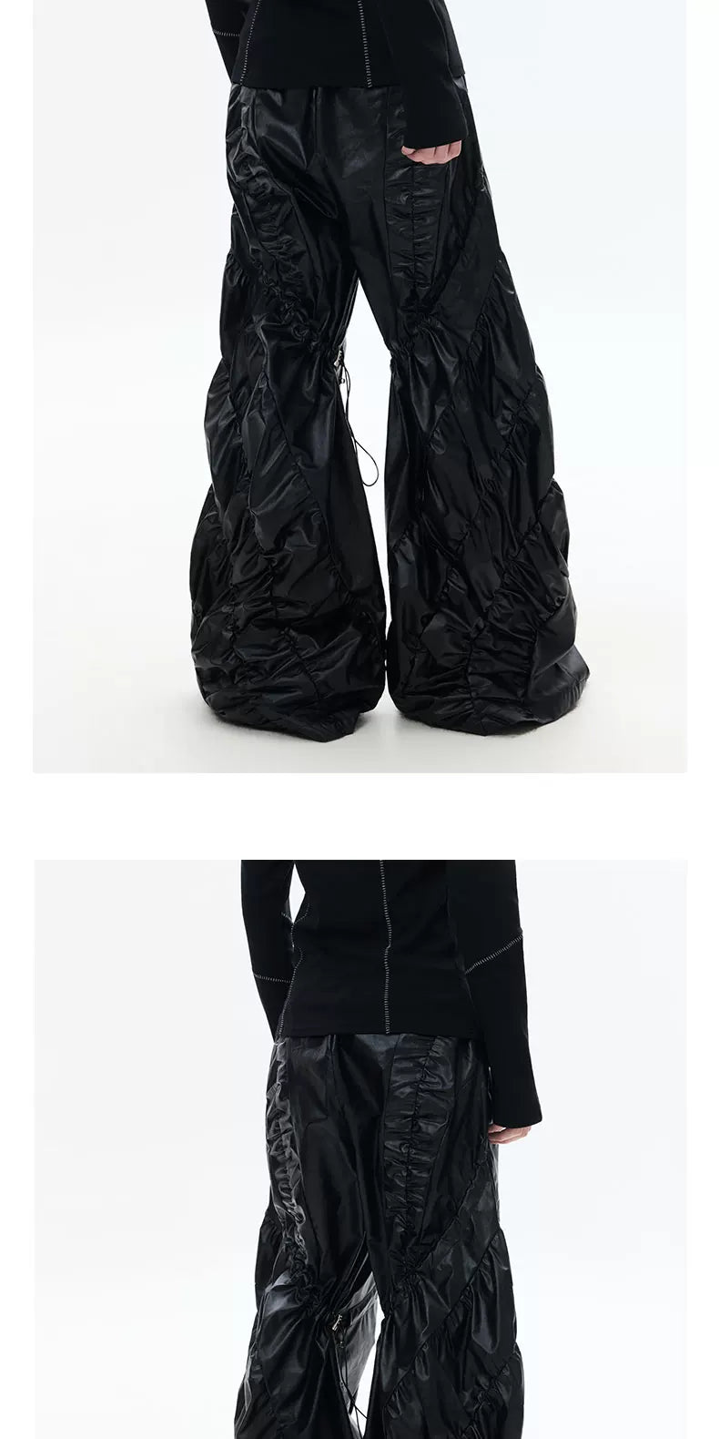 Dark Wrinkle Drawstring Wide Leg Pants