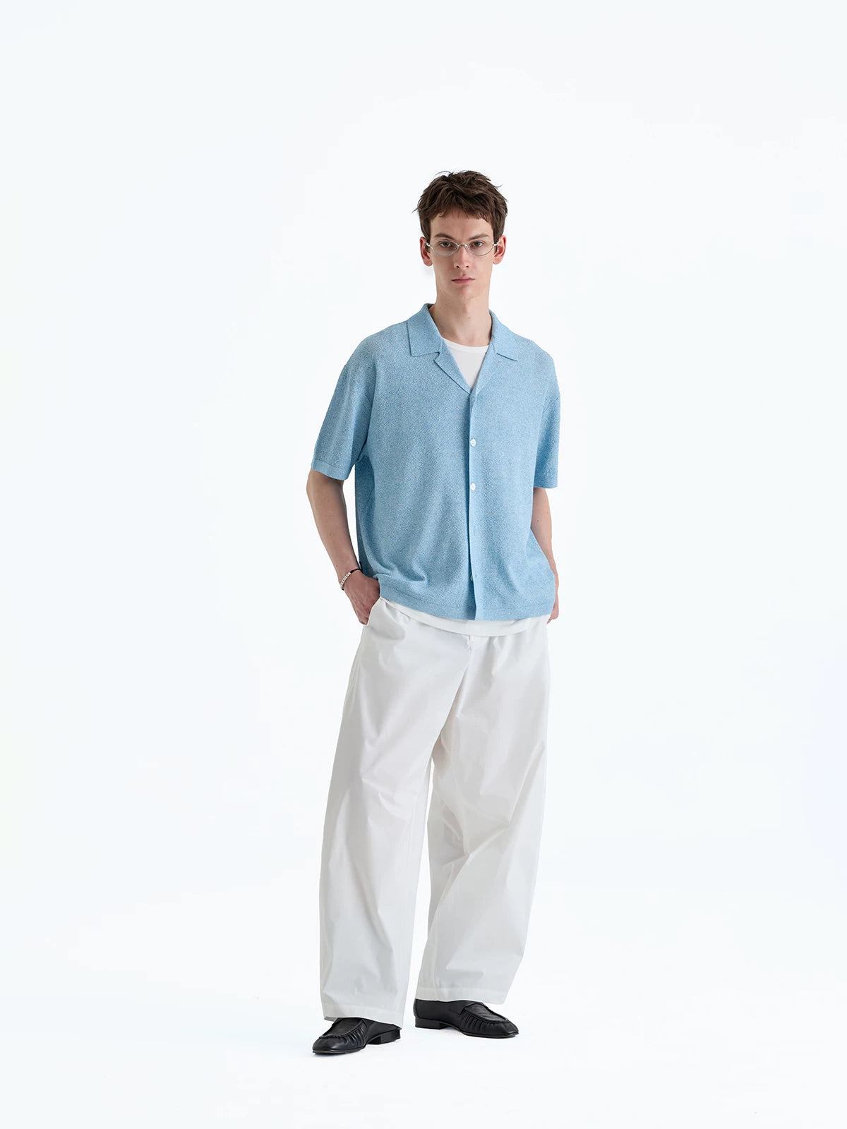 Collared Linen Blend Knit Cardigan