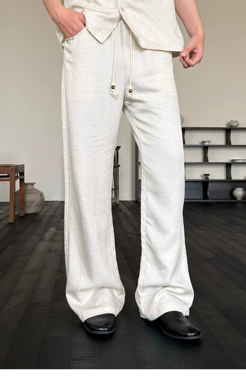 Drawstring Straight Leg Linen Lyocell Pants