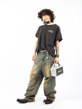 Washed Distressed Vintage Wide Neck Tees