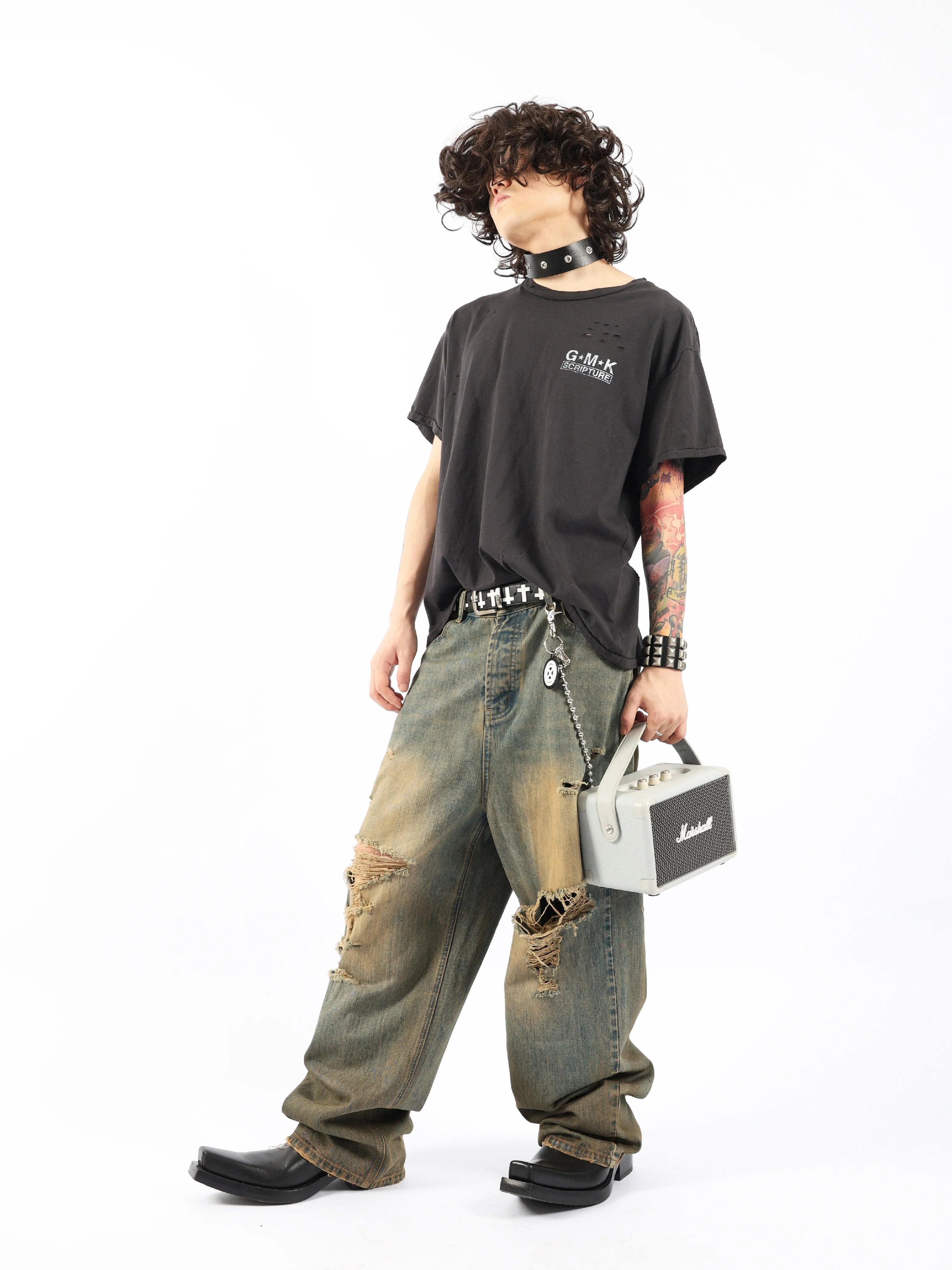 Washed Distressed Vintage Wide Neck Tees