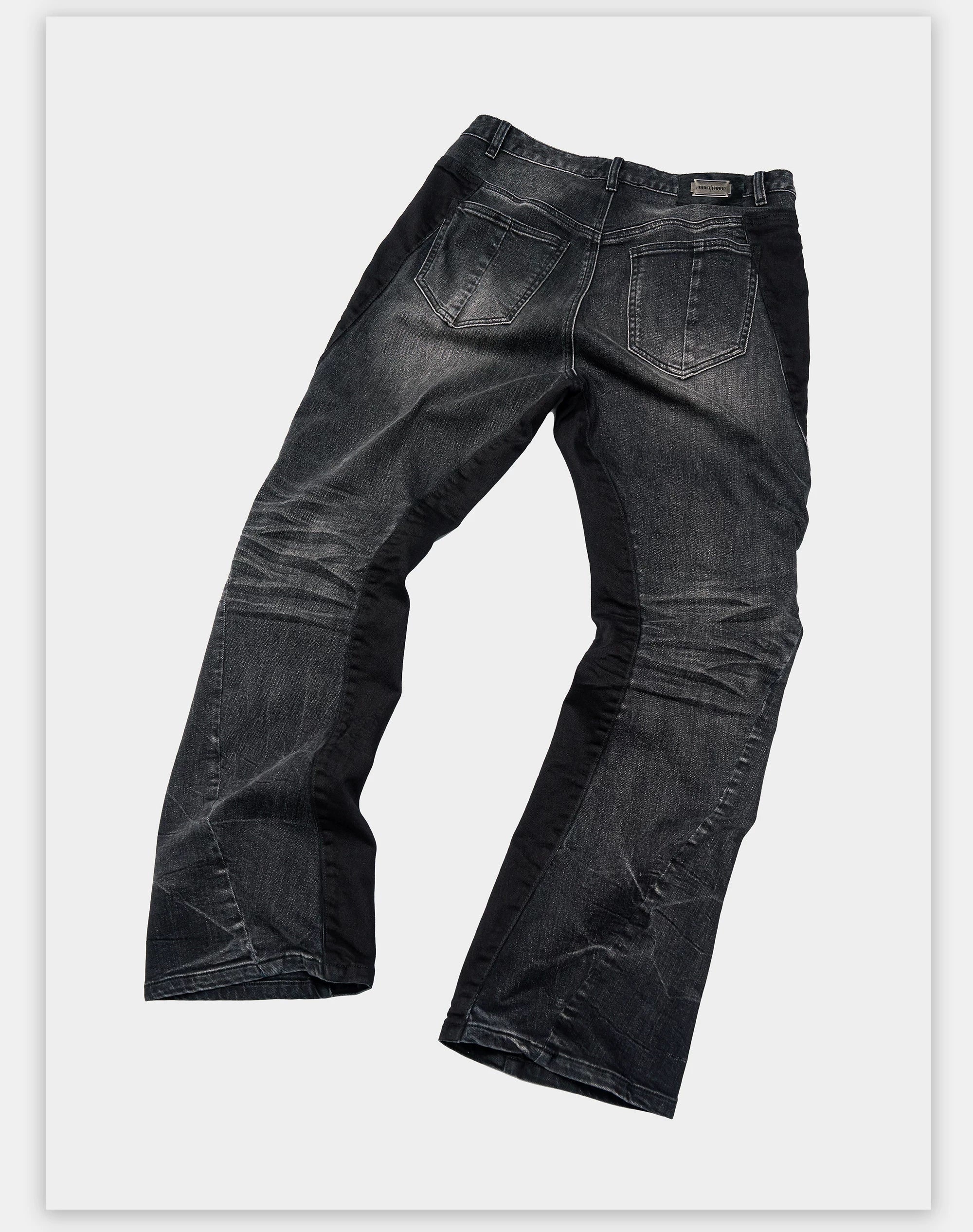 Stretchy Patchwork Crinkled Washed Flare Jeans