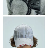 White Distressed Printed Long Brim Cap