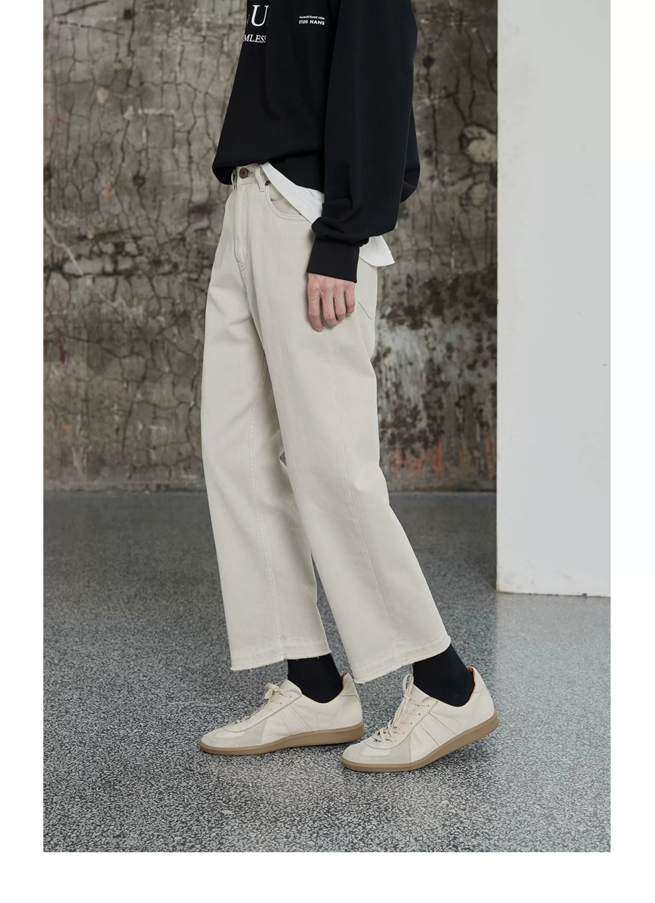 Vintage Washed Distressed Straight Cropped Jeans