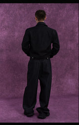 Men's Navy Padded Cropped Denim Jacket