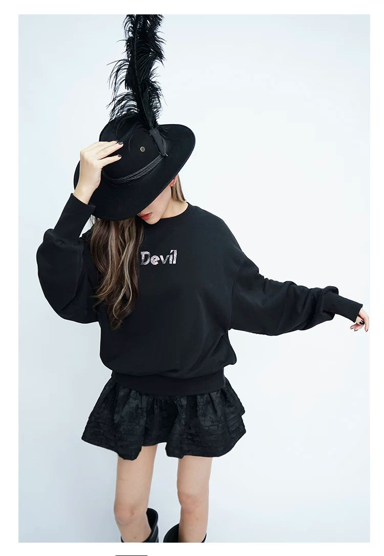 Men's Black Rhinestone Devil Wing Sweatshirt