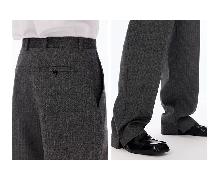 Grey Pinstripe Wool Blend Trousers