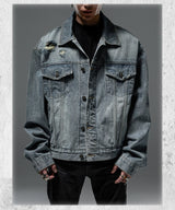 Loose Vintage Blue Distressed Denim Jacket