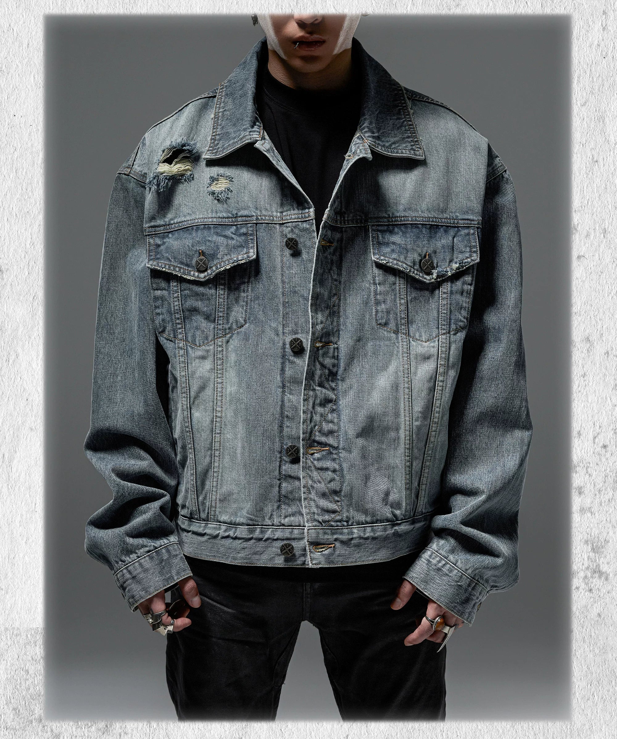 Loose Vintage Blue Distressed Denim Jacket