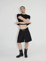 Asymmetric Placket Wool Feel Bermuda Shorts