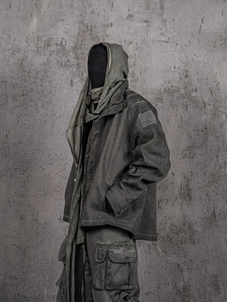 Distressed Patchwork Strapped Scavenger Jacket