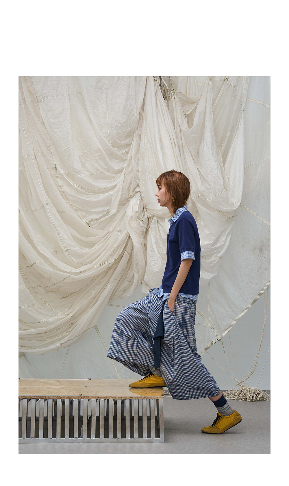 Detachable Plaid Pleated Cropped Pants