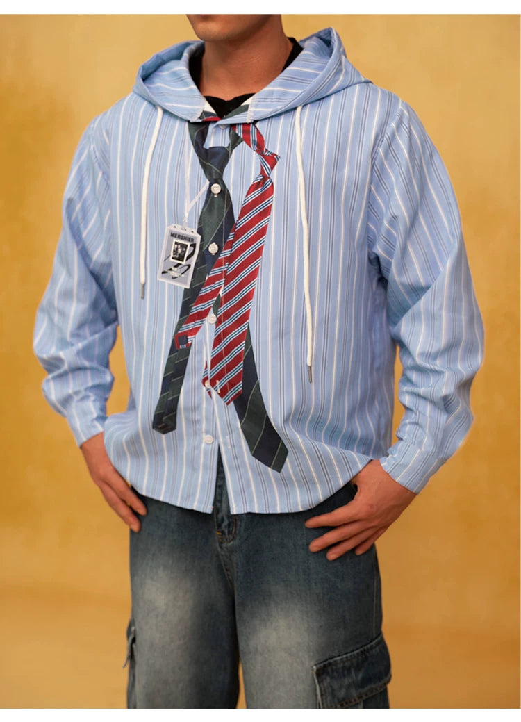 Men's Loose Striped Tie Print Hoodie