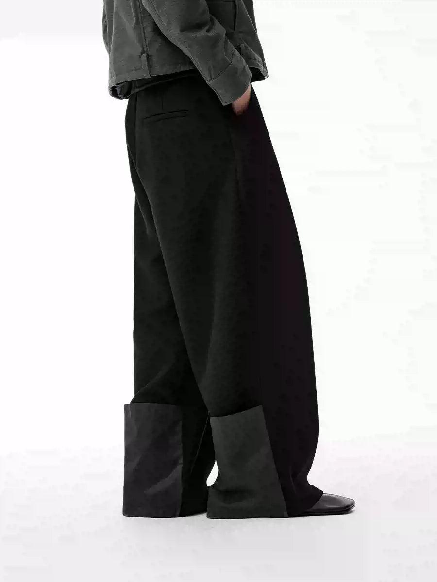 Leather Waist Wide Leg Wool Pants