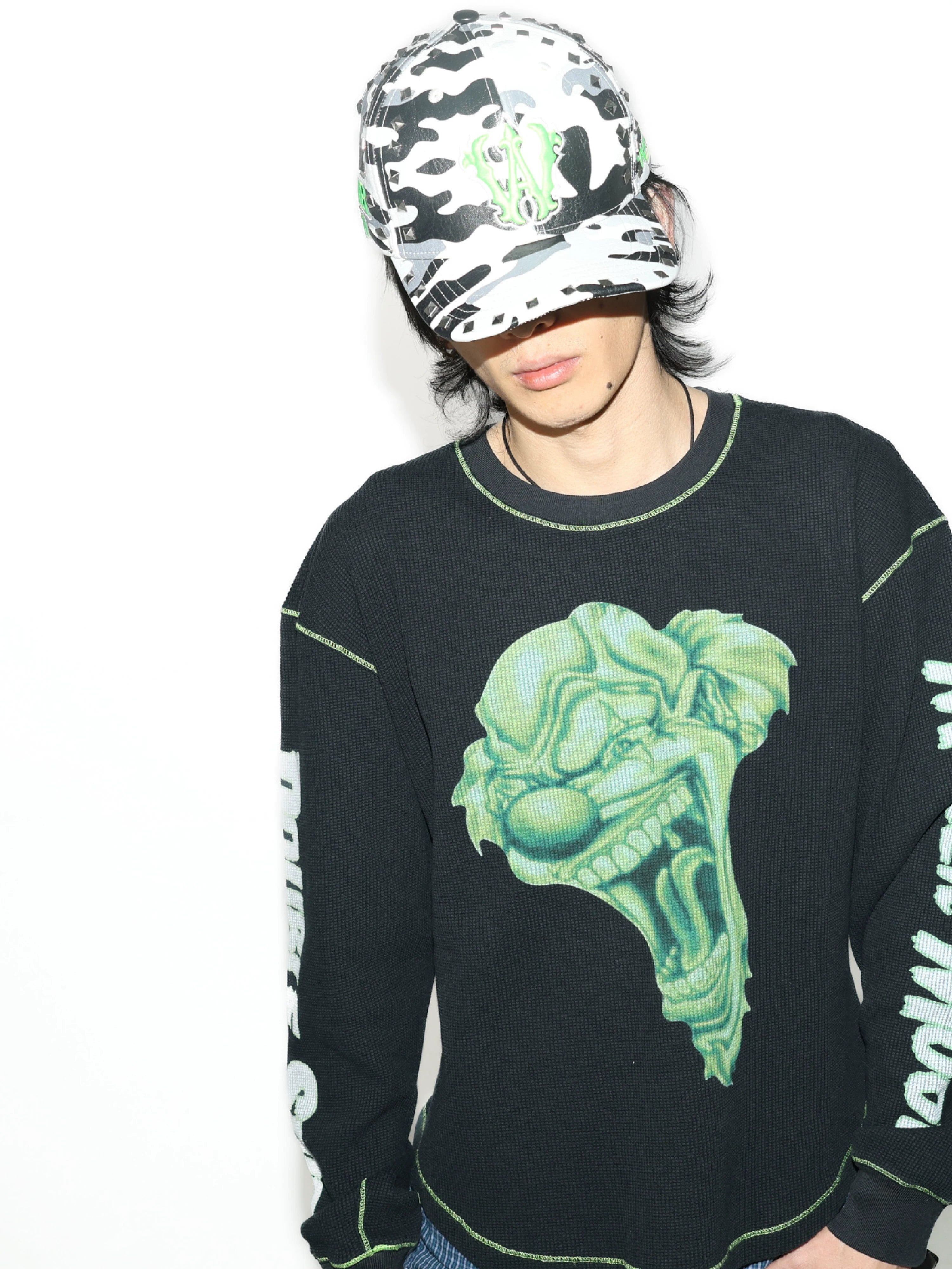 White Camo Riveted Embroidered Leather Baseball Cap