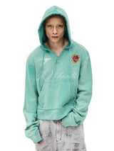 Distressed Embroidered V-Neck Cropped Wide Hoodie