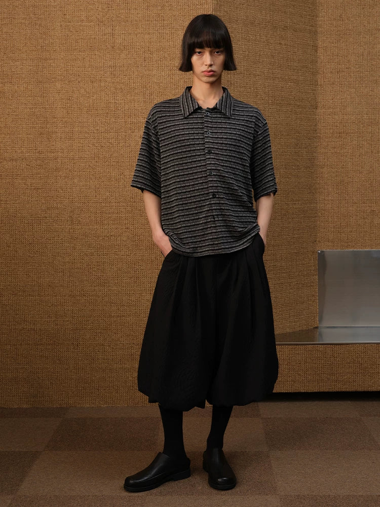 Loose Striped Knit Short-Sleeve Shirts