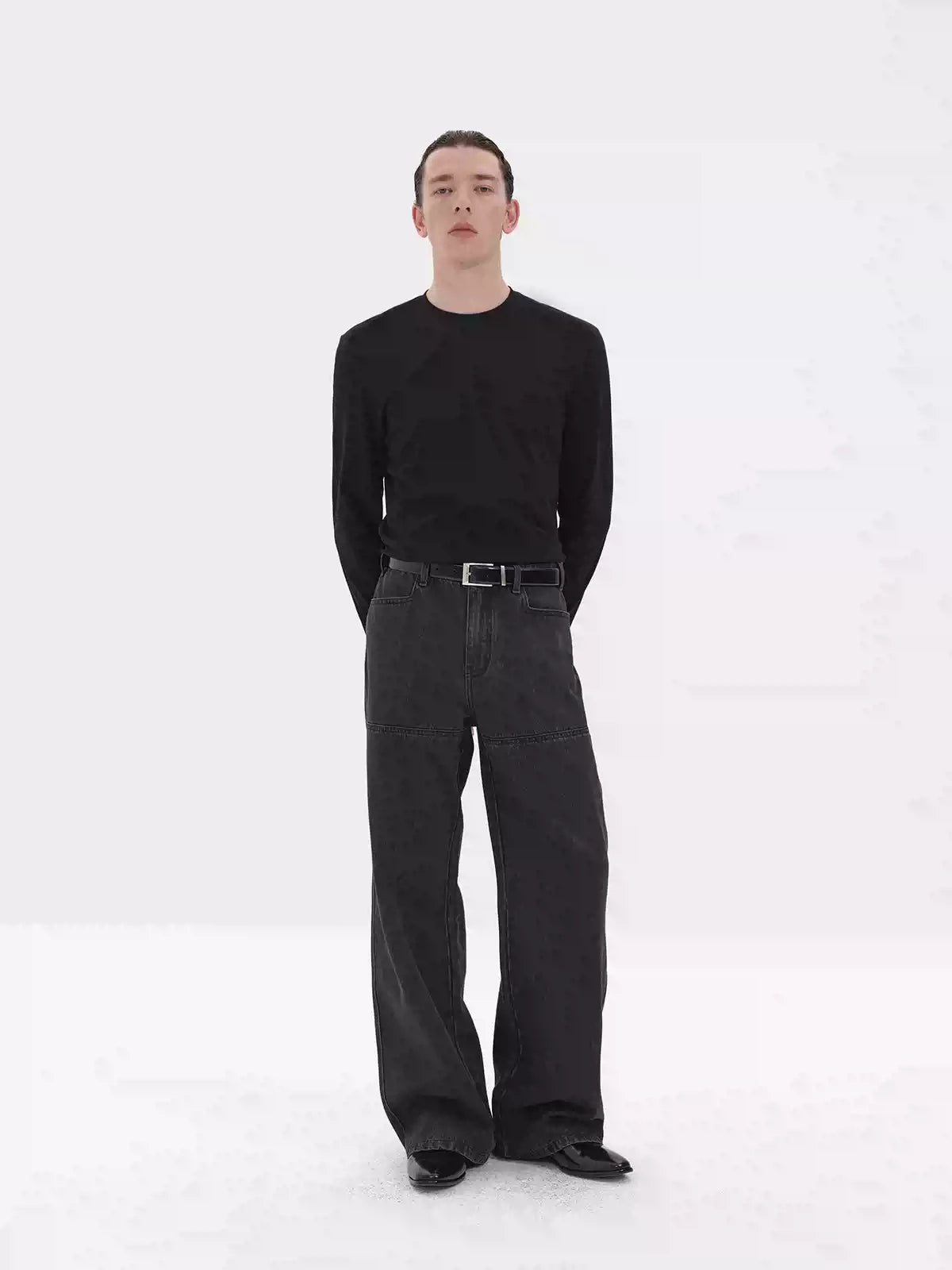 Long Sleeve Straight Shoulder Satin Tees