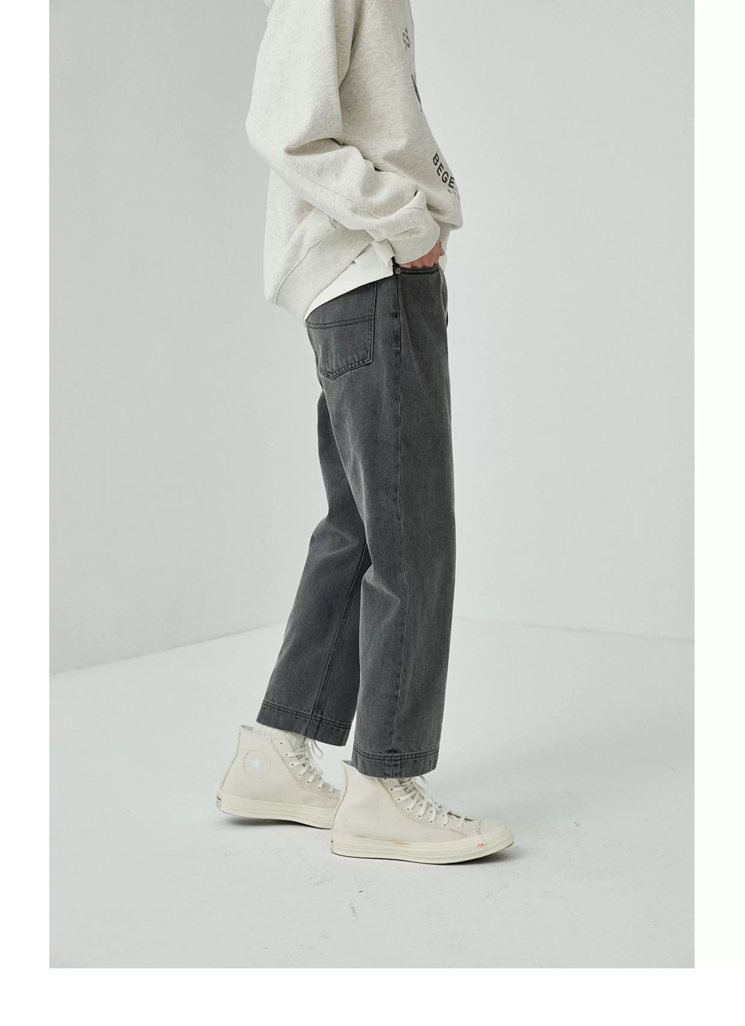 Vintage Washed Straight Ankle Jeans