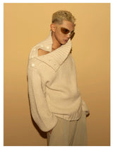 Men's Apricot Wool Side-buttoned Turtleneck Sweater