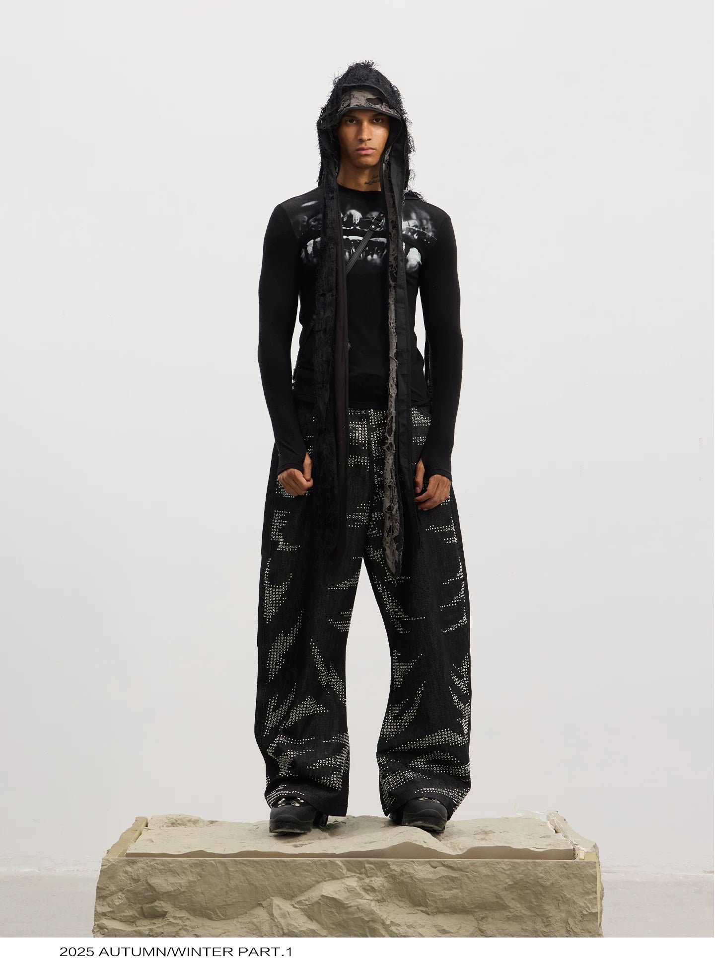 Tiger Print Curved Denim Jeans