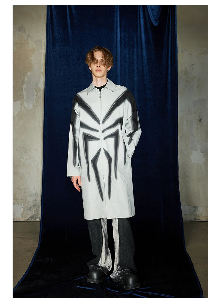 Spider Print Grey Mid-length Coat