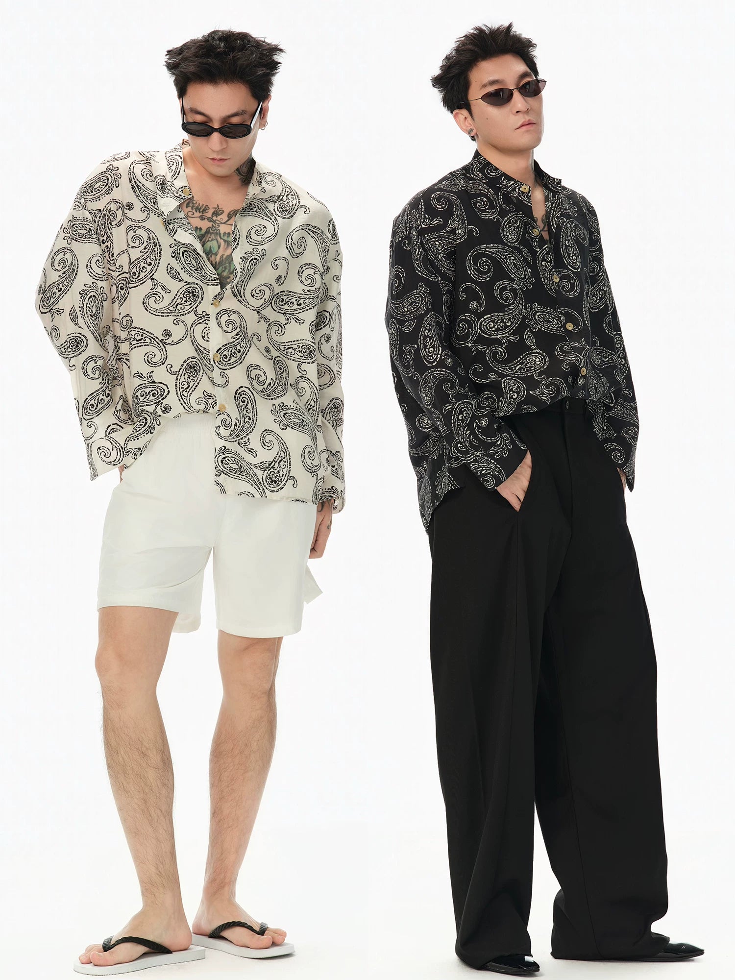 Long Sleeve Collared Paisley Silk Shirt