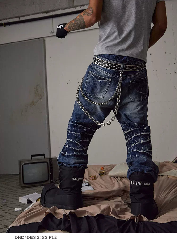 Cleanfit Blue Distressed Straight Flared Jeans
