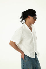 Unisex Loose White Cropped Short-sleeve Shirts
