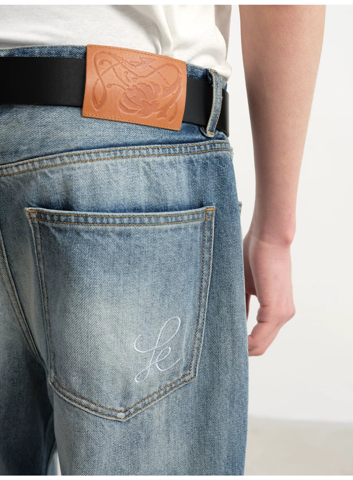 Grey Blue Distressed Wide Leg Jeans