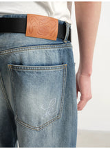 Grey Blue Distressed Wide Leg Jeans