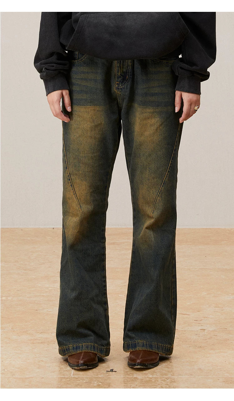 Cleanfit Washed Yellow Slim Flared Jeans
