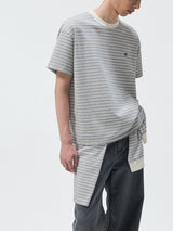 Short Sleeve Striped Embroidered Cotton Tee