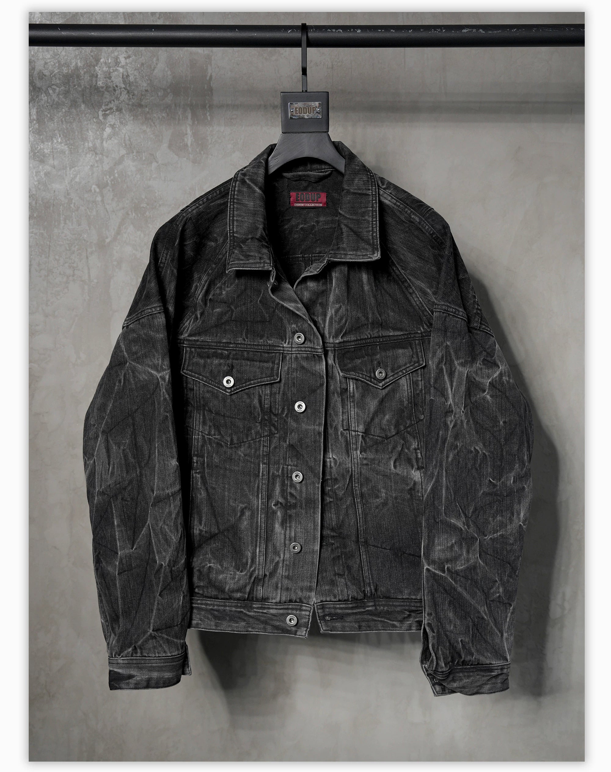 Washed Distressed Gray Raglan Denim Jacket