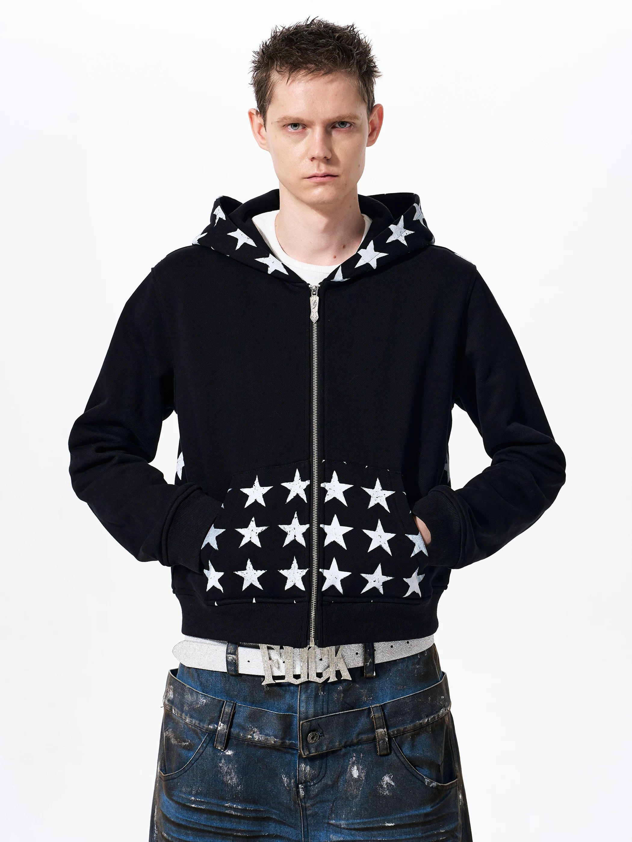 Men's Star Printed Hooded Jacket