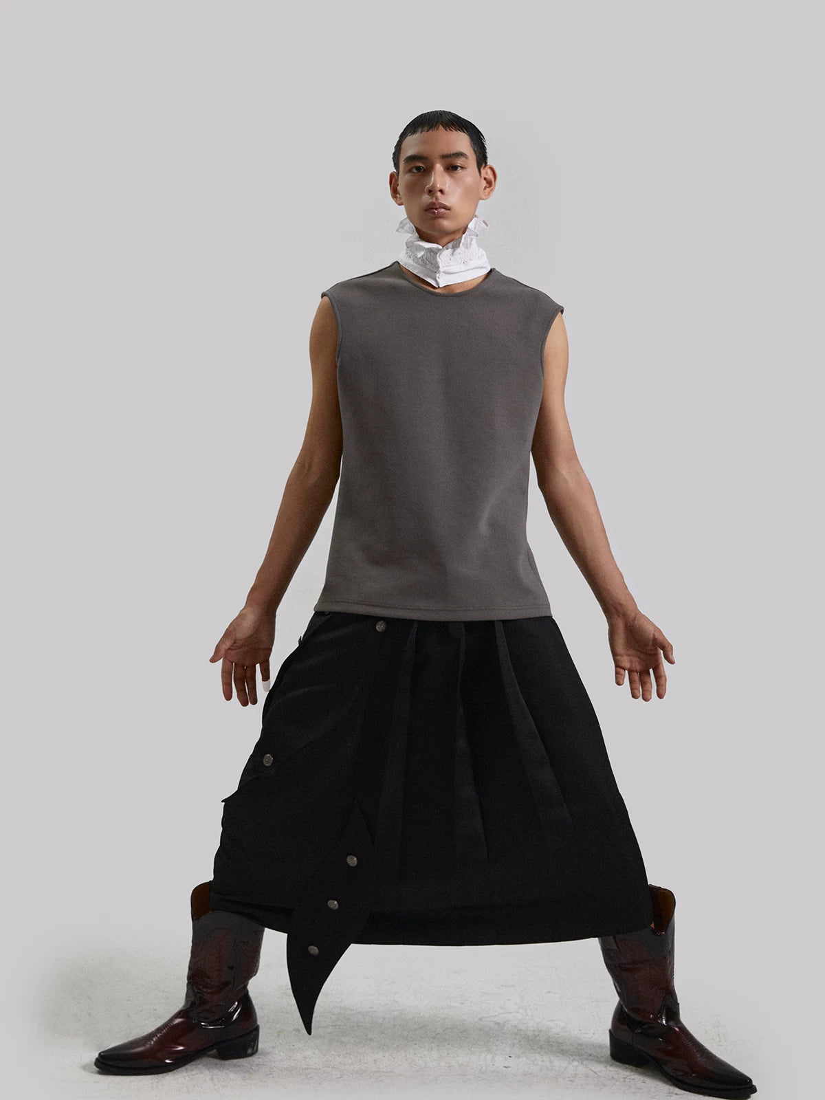 Unisex Long Asymmetrical Pleated Acetate Dress
