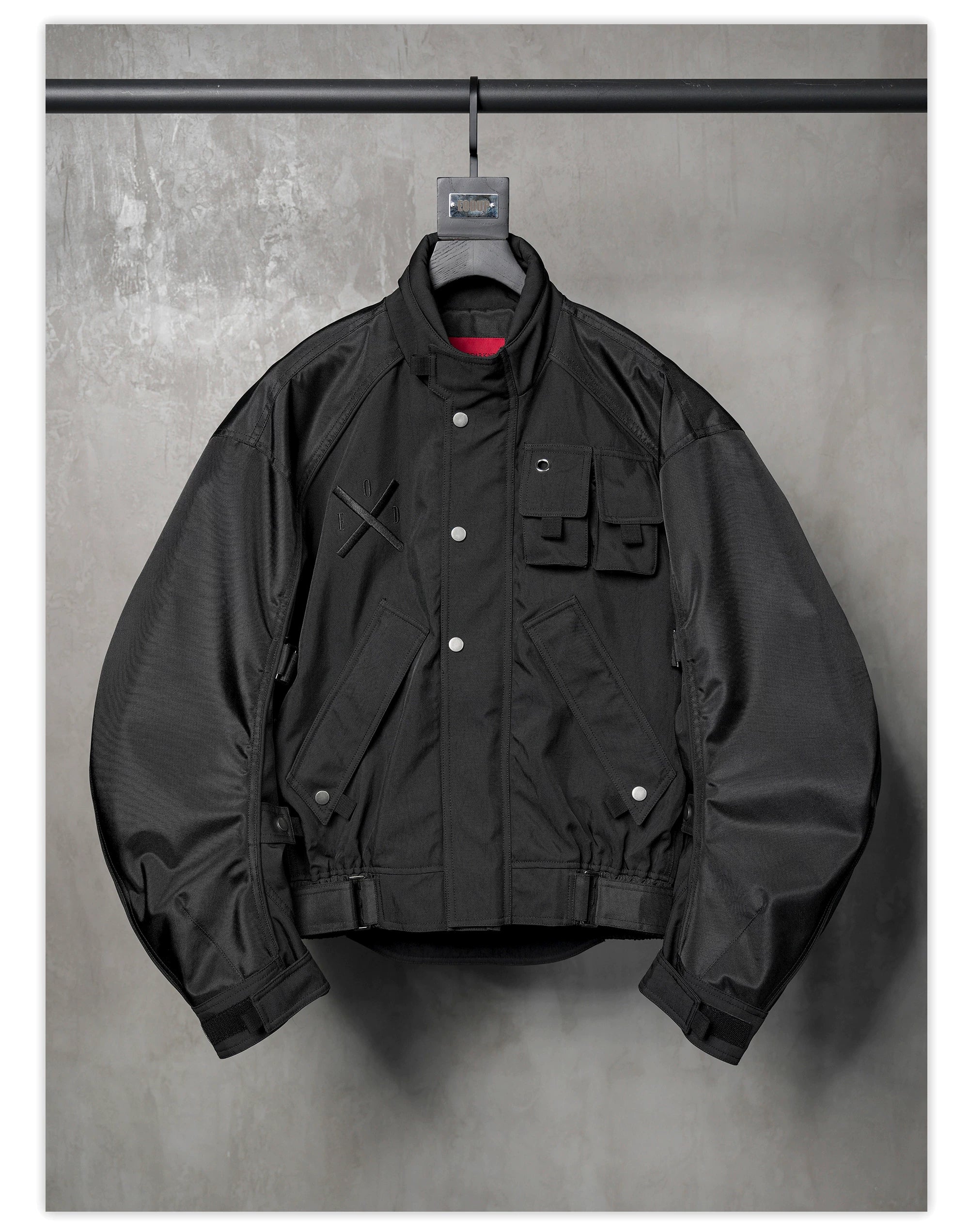 Loose Dark Curved Nylon Biker Jacket