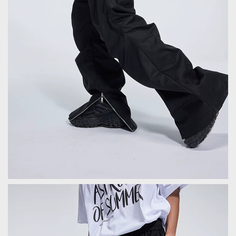 Double Pleated Zip Straight Loose Pants