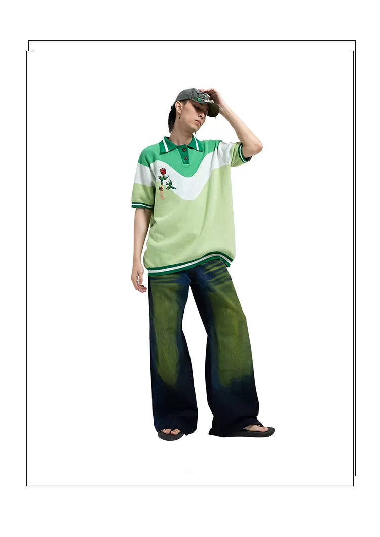 Y2K Women's Floral-Embroidered Knit Polo Shirt