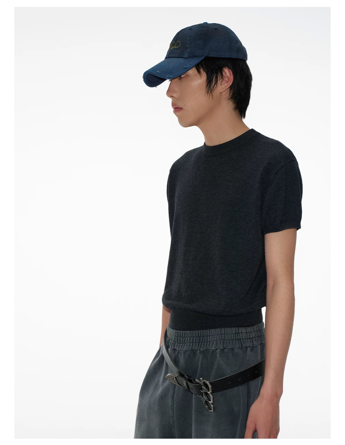 Gas Blue Long Brim Distressed Caps