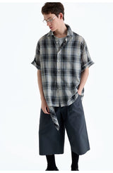 Loose Plaid Cotton Short Sleeve Shirt