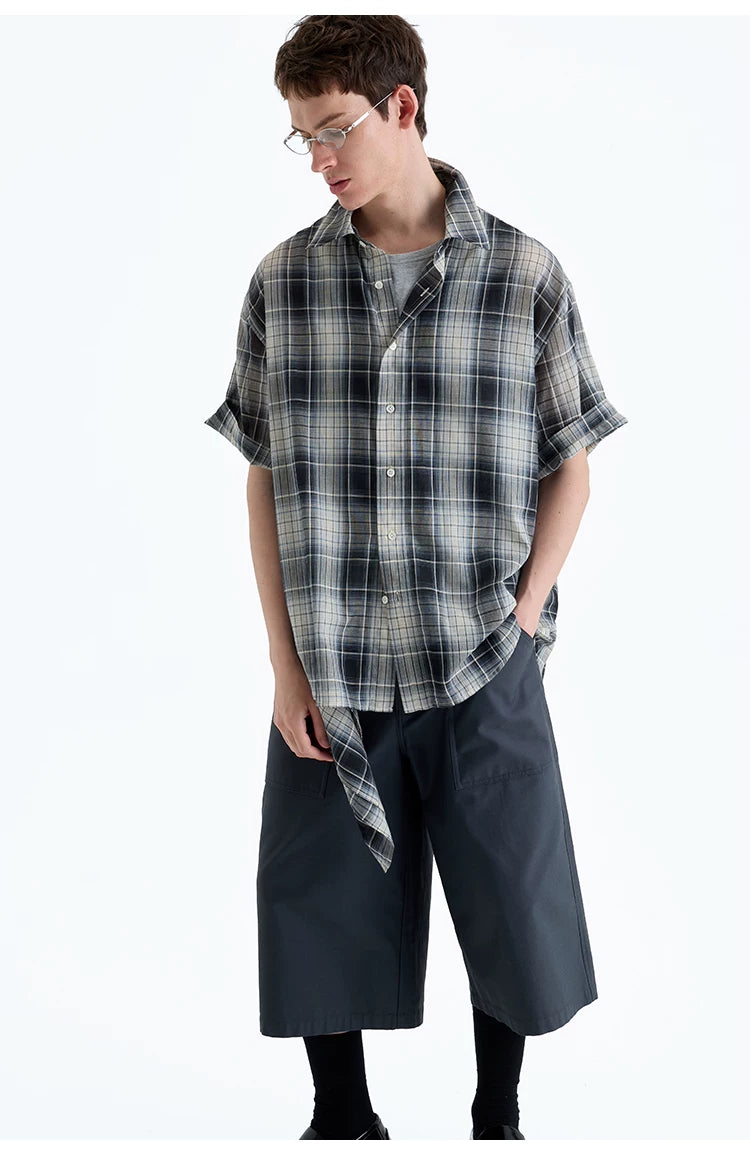 Loose Plaid Cotton Short Sleeve Shirt